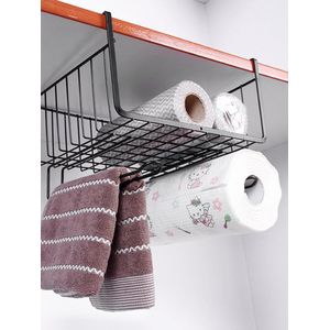Ophangrek Keuken - Organizer - Zwart/ Met haken/ Ophangen zonder schroeven/ RVS/ Gemakkelijk te verplaatsen
