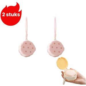 2-delige - Dubbellaagse poederdons opbergdoos - Draagbare sieraden oorbellen opbergdoos - Roze