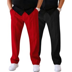 Bovista Pantalon Heren - Chino - Golfbroek - Nette Broek - Elastische Tailleband - Volwassenen - 2 Stuks - Zwart/Rood - S