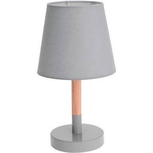 Grijze Tafellamp/Schemerlamp Hout/Metaal 23 cm - Woondecoratie Lamp Op Metalen Voet Grijs