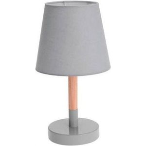 Grijze tafellamp/schemerlamp hout/metaal 23 cm - Woondecoratie lamp op metalen voet grijs