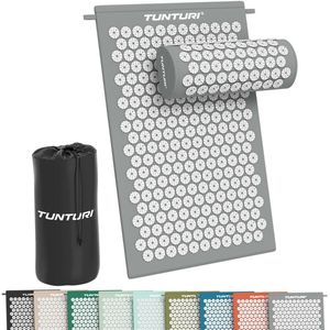Tunturi Spijkermat met kussen - Acupressuur - Meditatie Mat - Acupunctuur Set - Massage en Ontspanning - 68x42x2 cm - Grijs