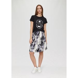 QS - Rok - Grijs/Zwart/Offwhite - Volantrok - Knielengte - Normale Pasvorm