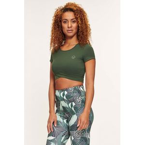 Active Panther T-shirt Wendy top Solid cross Army green, Dames yoga elastische oefening sport tops korte mouwen workout kleding fitness casual Vrouwen Sport Fitness Basic Compressie Running Crop Tops, Longline Crop Tank Top Gewatteerde Running Yoga