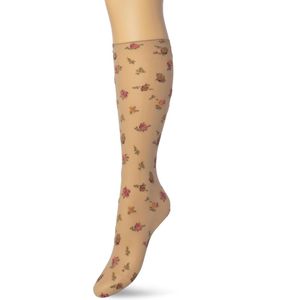 Bonnie Doon Dames Panty Kniekousen met Bloemen Rood/Roze maat 36/42 - Gebloemde Knie Kousen - Luxe Knie Sokken - Uitstekend draagcomfort - English Flower Knee High - Kniesokken - Romantisch - Zakt niet af - Bordeaux - BP211502.155