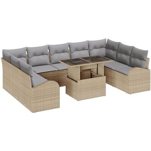 vidaXL - 10-delige - tuin - sofa - set - met - kussens - beige - poly - rattan