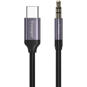 Essager USB C naar 3.5mm Audio Jack | USB C Aux Adapter | 3.5mm Audiojack | 2-in-1 | Type USB-C | USB-C Charge | Adapter | Smartphone 3.5 Audio Jack | Oneplus | Android | iPad | Audio voor telefoon | Audio kabel 3.5mm jack 1 meter Grijs - 96475
