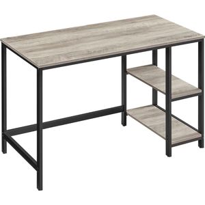 FurnStar - Bureau - Computertafel - Pc-tafel - Bureautafel - Met 2 planken aan de rechter- of linkerkant - Voor kantoor - Woonkamer - Stalen frame - Industrieel design - 60D x 120B x 76H cm - Ebbenzwart- Beige