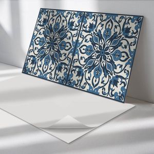 Wallfluent Vinyl Wandpaneel - Bloemenpatroon met bladeren Zelfklevend Muurpaneel - 100 cm x 50 cm - Blauw Vinyl Wandpaneel - 1 stuk - Rechthoekig Wandbekleding Vinyl - Patroon Wandpaneel - Vinyl Wandbekleding - Wandpaneel Keuken en Badkamer