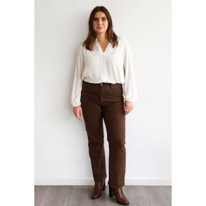 Chocolade bruine straight fit jeans- bruine jean recht model jeans voor dames-