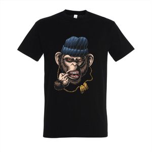 T-shirt Gangsta monkey - Zwart T-shirt - Maat S - T-shirt met print - T-shirt heren - T-shirt dames