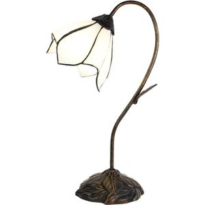 LumiLamp Tiffany Tafellamp Bloem 30*17*48 cm E14/max 1*25W Wit Glas, Kunststof Tiffany Bureaulamp Tiffany Lampen