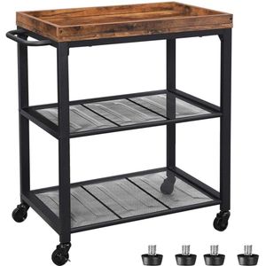 Nancy's Vintage Keukenwagen - Serveerwagen - Keukentrolleys - Rustiek Bruin - Industriële Trolley - 60 x 40 x 75 cm