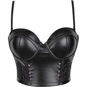 Lederen Corset Top - Sexy Lingerie - Festival - Zwart - Beha - Korset - Dames