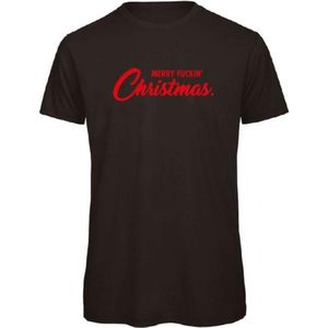 Kerst t-shirt zwart XL - Merry fuckin' Christmas - rood glitter - soBAD. | Kerst t-shirt soBAD. | kerst shirts volwassenen | kerst t-shirts volwassenen | Kerst outfit | Foute kerst t-shirts