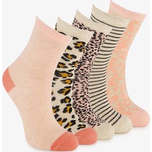 5 paar kindersokken met dierenprint roze - Maat 35/38
