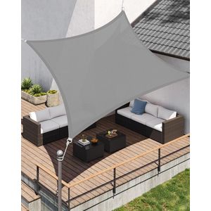Zonnezeil van 3 x 3 m, zonwering van scheurbestendig HDPE-kunststof, weerbestendige uv-bescherming, luchtdoorlatend, tuin, balkon, terras, camping, rechthoekig, 2 m touwen, lichtgrijs