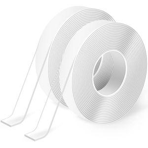 Dubbelzijdige nanotape - 2 rollen - 3 meter - zeer sterk - verwijderbaar - herbruikbaar - afwasbaar acryl nanolijm - sterk klevende transparante spoorloze lijm - nanolijm - dubbelzijdig verwijderbare lijm