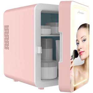 Jambo® Skincare Fridge - Mini Koelkast - Make-up Koelkast met Spiegel - Beauty Fridge met Spiegel en 3 Standen Ledverlichting - Roze - Cosmetica - 4 Liter