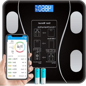 Digitale personenweegschaal met app-functie - lichaamsvet, gewicht, BMI, BMR, spiermassa - lichaamsanalyse weegschaal zwart .