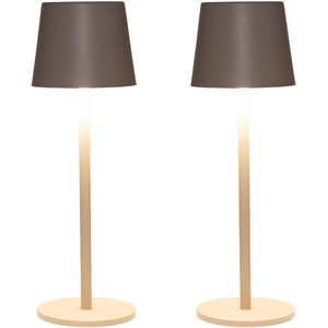 Anna Collection Portable tafellamp Ambiance - 2x - beige/zand - 27 cm - aanraaksensor - draadloos/oplaadbaar met USB - binnen/buiten