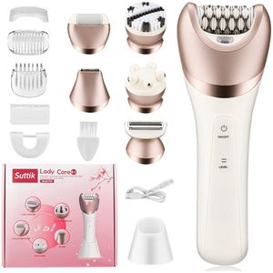 IBETTERTEC - Epilator voor Vrouwen - 6-in-1 Epilator - Draadloze Nat & Droog Gezichtsepilator met Gezichtspoederborstel - Gezichtsreinigingsborstel - Massagekop - IPX7 Waterdicht - USB Oplaadbaar en Draagbaar