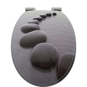 Namajunas - WC-brillen - Wc bril softclose - Toilet bril - Universele vorm WC Bril - MDF hout - Antibacterieel - Serene Stenenpad - Met Deksel - RVS Bevestiging - Easy Clean - Snelle montage en demontage - Inclusief Bevestigingsmateriaal