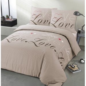 Vision Flanel Love - Beige - dekbedovertrek 200x200cm met 2 slopen - 100% Katoen Flanel