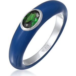 Elli Dames Ring Dames Eenzaam Ovaal met Emaille oranje en Zirkonia Kristal groen in 925 Sterling Zilver Verguld
