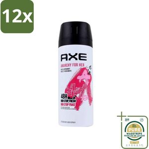 Axe - Deodorant Bodyspray - 48hrs Non Stop Fresh - Anarchy For Her - Rose & Bergamot - 150 ml - Voordeelverpakking - 12 stuks - Roos - Bergamot