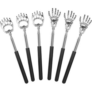 Pack of 6 RVS Achterkrabbers - Telescopische Achterkrabbers Zwart - Uittrekbaar met Rubber Handvat voor Krabben van Rug en Hoofd