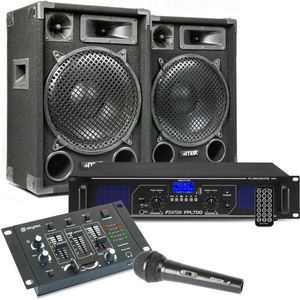 MAX12 DJ set met o.a. speakers, versterker en mixer - 1400W