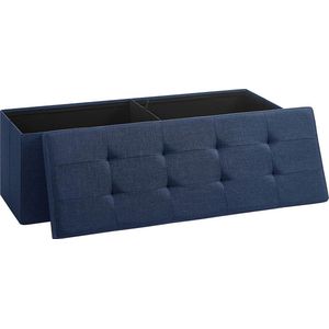 Marineblauwe opbergbank - gestoffeerde poef - slaapkamerzitplaats - ruimtebesparende oplossing - 110 cm x 38 cm x 38 cm