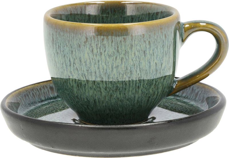BITZ - Espresso met Schaaltje - Groen/Zwart - Dia 5,5 x 5 cm - 7 cl