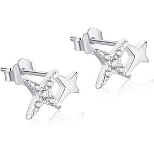 Gouden oorbellen voor vrouwen van 999 sterling zilver met micro inlay en vierpuntige sterren kristal, elegante Japanse kleine banket sieraden voor dagelijks gebruik