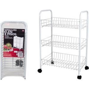 Witte keuken trolley met manden op wielen 40 x 26 x 62 cm - Keukentrolley - Keuken/badkamer rekje van metaal