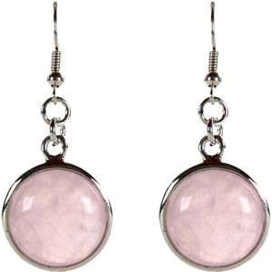 Edelstenen oorbellen Rose Quartz Round - oorhanger - roze - rozenkwarts - sterling zilver (925) - rond - sieraden zakje - cadeau voor haar - kerst cadeau - Moederdag cadeau