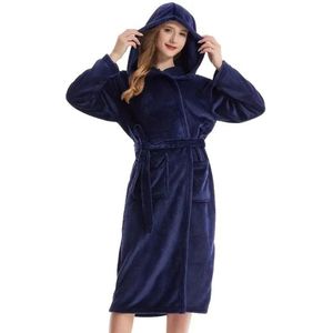 Nivard Badjas - Fleece - Katoen - Badstof - Sauna - Hamam - Wafel - Bathrobe - Duster - Ochtendjas - Kimono - Blauw Dames