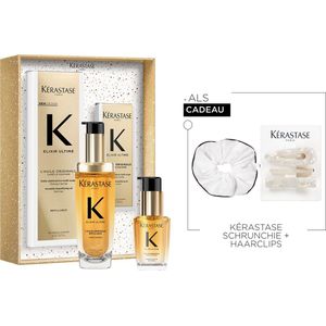 Kérastase Elixir Ultime Geschenkset + 2 Cadeaus - Elixir Haarolie 75ml & Haarolie 30ml + Scrunchie & Haarclips Cadeau - Met Camelia & Arganolie - Anti-Frizz & Glans - Giftset vrouw