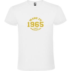 Wit T-Shirt met “Made in 1965 / 100% Original “ Afbeelding Goud Size XS