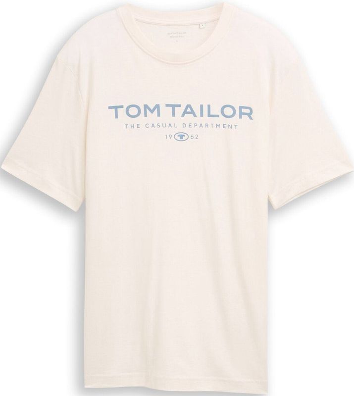TOM TAILOR - Shirt - Wit - Ronde Hals - Kwartmouw - Normale Pasvorm