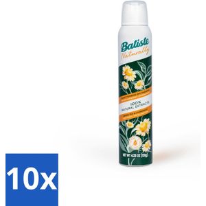 10 x Batiste - Naturally Green Tea & Chamomile - Droogshampoo - 100% Natuurlijke Extracten - Verfrist en Zuivert - 200ml - Natuurlijke Haarverzorging - Droogshampoo - Groene Thee - Kamille - Haartype