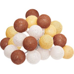 Atmosphera LED Feestverlichting katoen - Cotton Ball - 20 Ballen - Ø6cm - Geel/Bruin/Ivoor