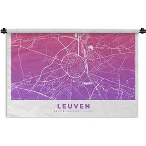 Wandkleed - Wanddoek - Stadskaart - Leuven - België - Paars - 90x60 cm - Wandtapijt - Plattegrond