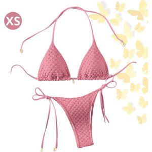 Livano Bikini Dames - Meisjes Bikini - Badpak - Push Up - Vrouwen Badkleding - Zwemmen - Sexy Set - Top & Broekje - Roze - Maat XS