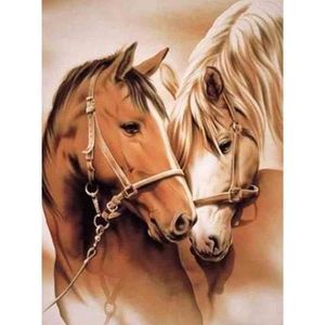 Diamond painting - Twee mooie getekende paarden - Geproduceerd in Nederland - 20 x 30 cm - dibond materiaal - vierkante steentjes - Binnen 2-3 werkdagen in huis