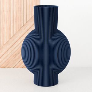 Dastium Home Grote Vaas - Blauw - H50cm - Smalle gestreepte vaas - Vaas voor vensterbank - Moderne decoratie van bio plastic - Platte vaas voor vensterbank