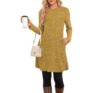 Lange Mouw Dames Trui Jurk met Knopen en Zakken