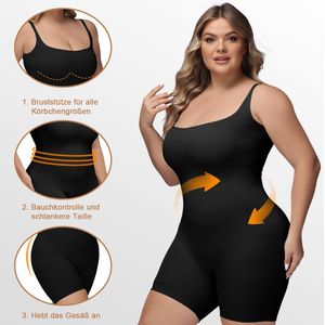 VIMOSE Corrigerende Body met pijpjes dames-Corrigerende bodysuit dames-Omkkeerbare corrigerende body-Onzichtbare body-Corrigerend ondergoed buik dames-Shapewear-Grote maten Corrigerende body's-Bodysuit Dames-Zwart-XL