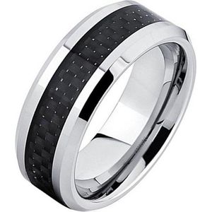 Wolfraam ring Carbon Fiber Zilverkleurig Zwart 8mm-19mm